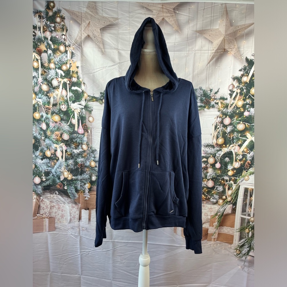 Tahari Sport Size:3X Women Zip Up  Hoodie Lightweight Navy 55% Cotton Pockets - Picture 12 of 12